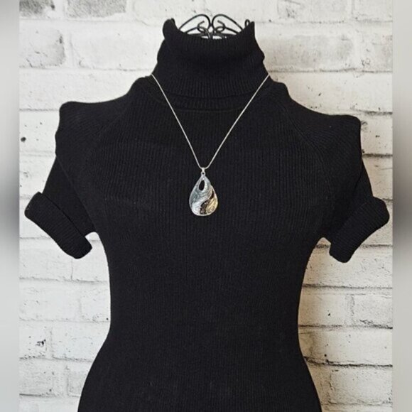 Jewelry - Gold & Silver Tone Teardrop Pendant Necklace w/ Layered Resin Inlay